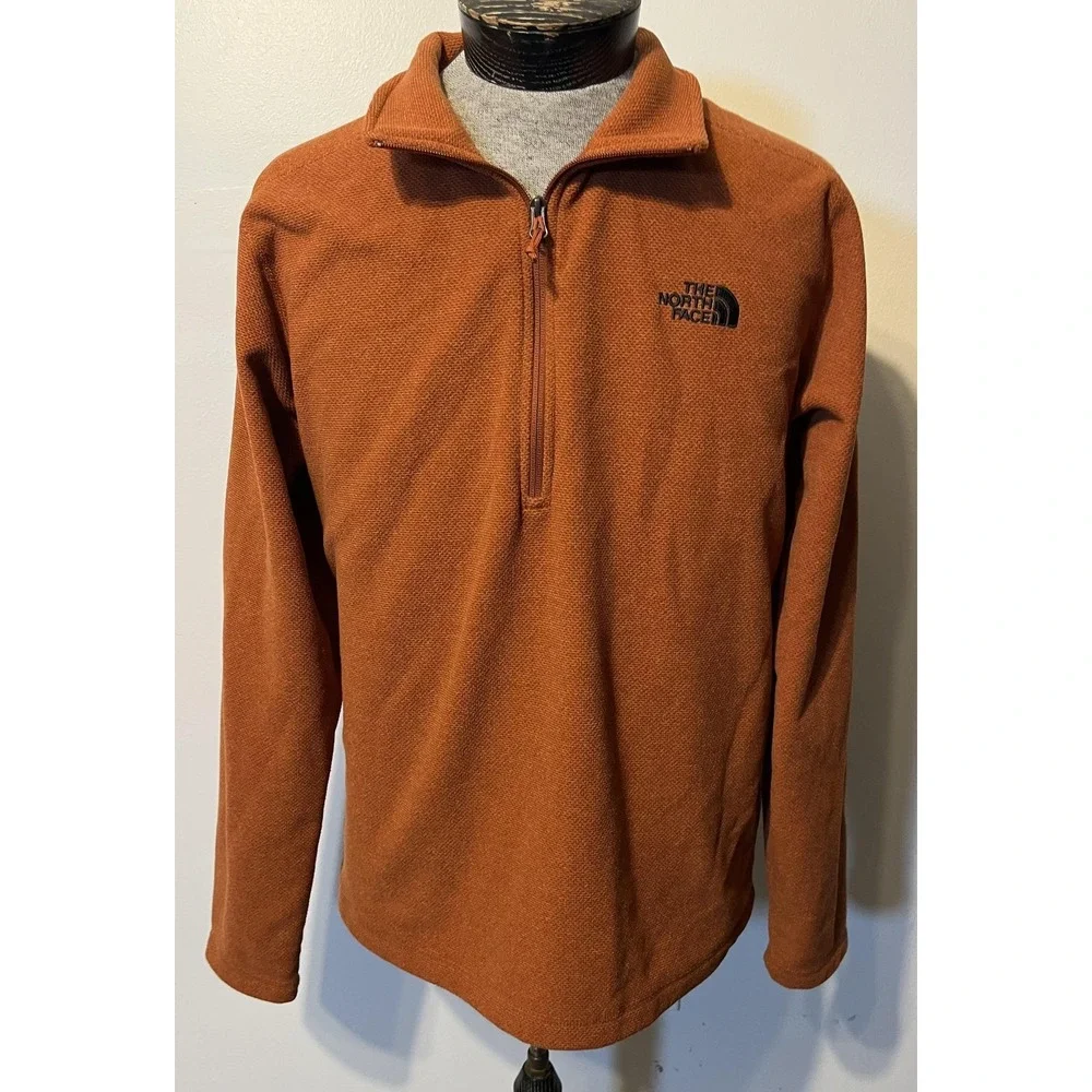 The North Face Pullover Mens Large Orange Fleece 1/4 Zip Stand Collar Hiking‎